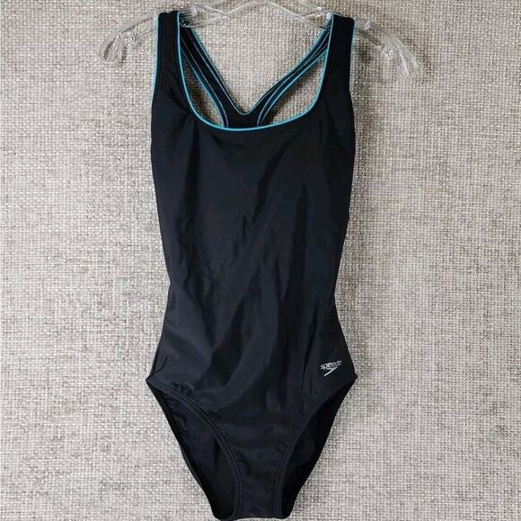 Speedo Black One Piece Swimsuit With Teal Trim in Size 12. NWOT. - Picture 3 of 3